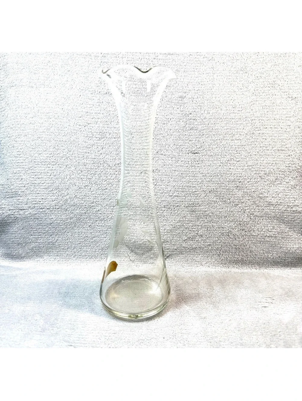 Vintage Hughes Corn Flower Glass Bud Vase with Original Foil Sticker - 8 Inch
